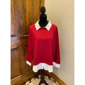 Shein beautiful Red & White Collared  Blouse Plus Size XL Holiday Christmas
